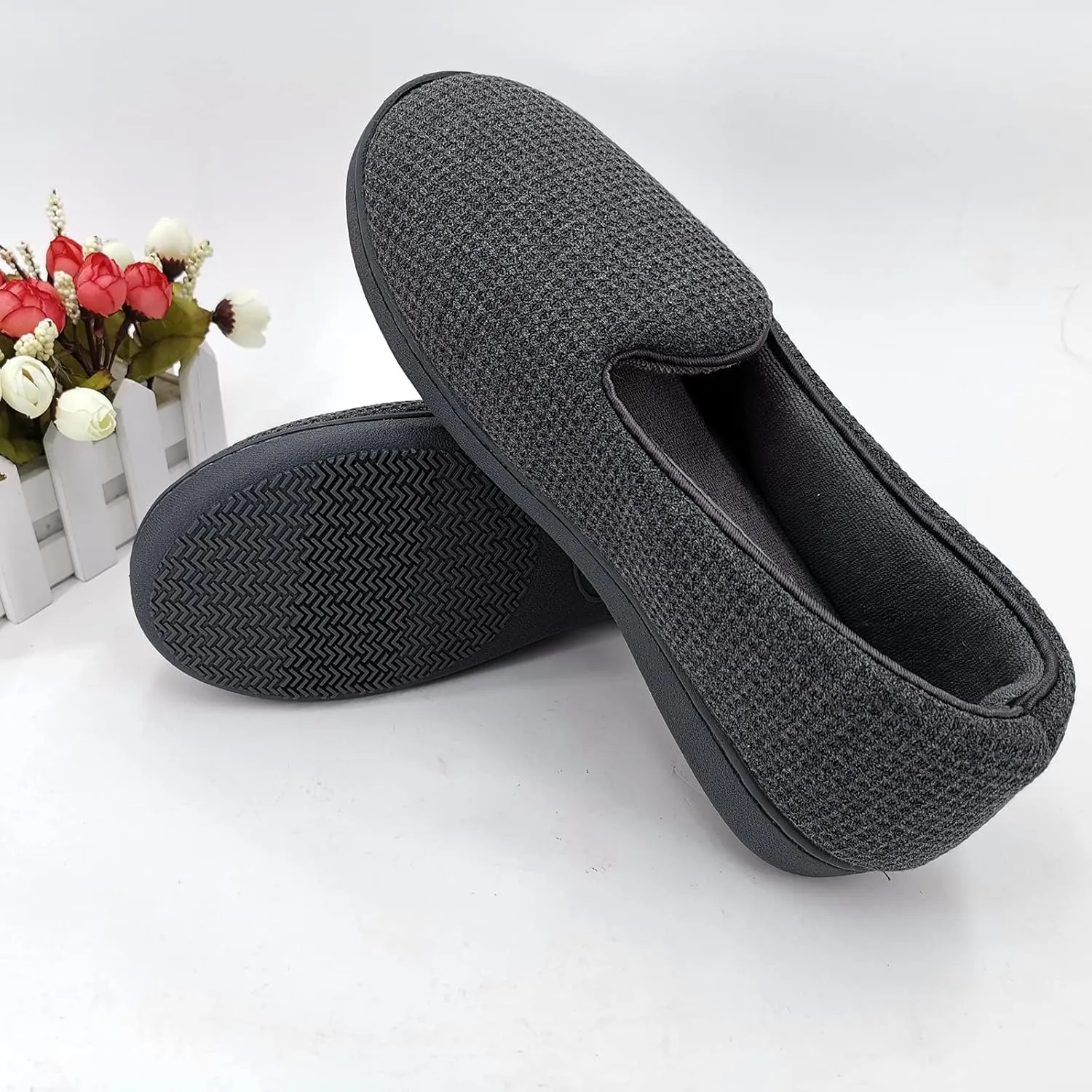 ofoot Womens Comfortable Memory Foam House Slippers Indoor Flat Shoes With Back Cotton Terry Cloth Lining Non Slip Soles