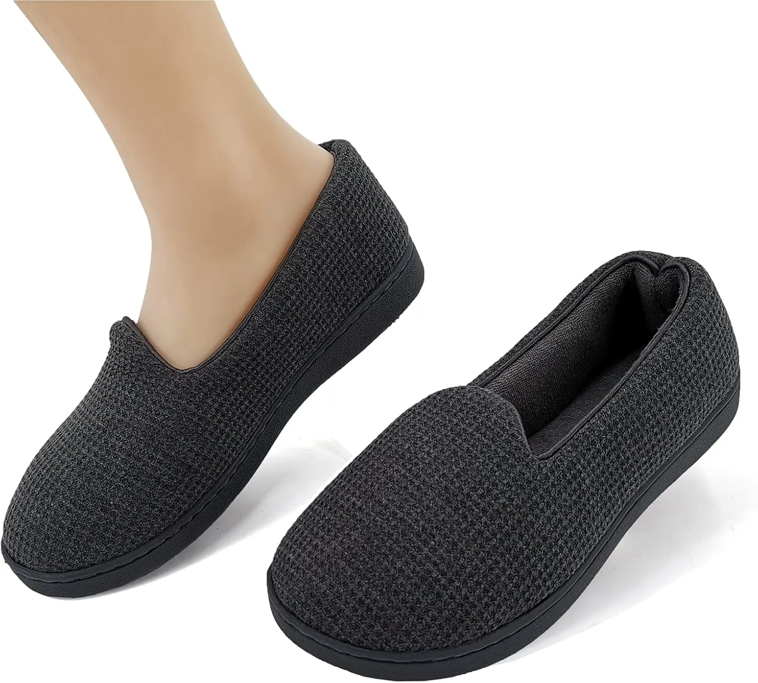 ofoot Womens Comfortable Memory Foam House Slippers Indoor Flat Shoes With Back Cotton Terry Cloth Lining Non Slip Soles