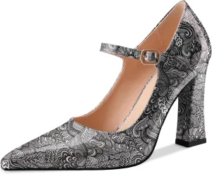 Oh Mispares Women’s Pointed Toe Pumps Mary Jane Chunky Heel Closed Toe Heels Adjustable Strap Elegant Wedding Prom Office 4 Inch Dress Shoes