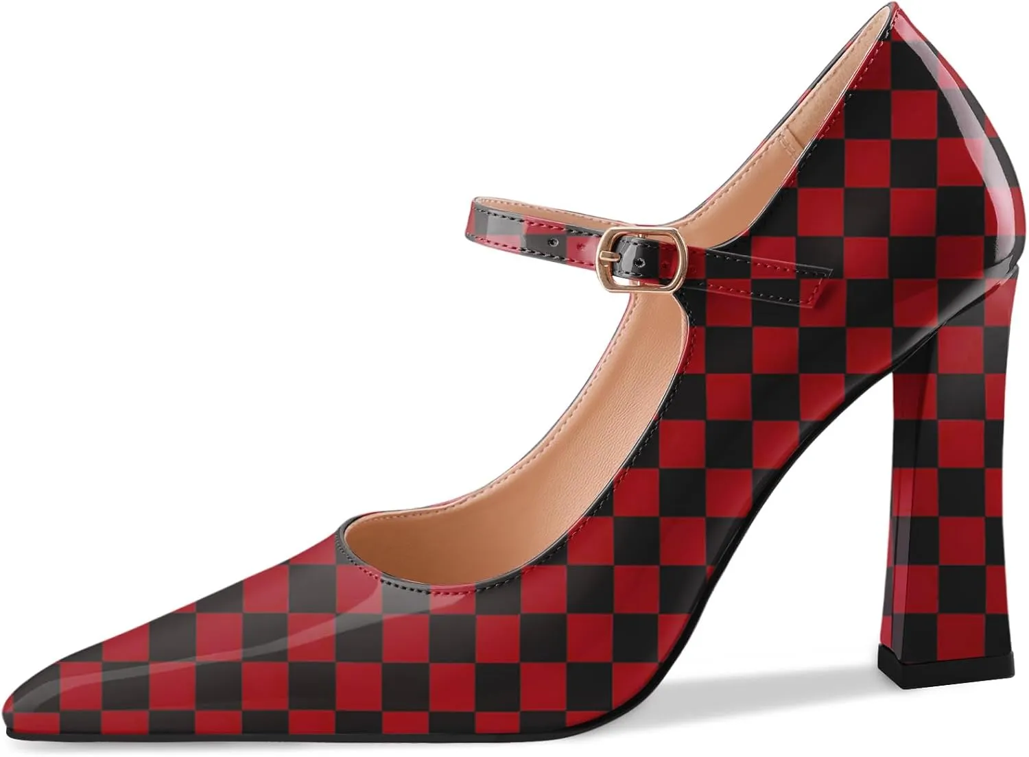 Oh Mispares Women’s Pointed Toe Pumps Mary Jane Chunky Heel Closed Toe Heels Adjustable Strap Elegant Wedding Prom Office 4 Inch Dress Shoes