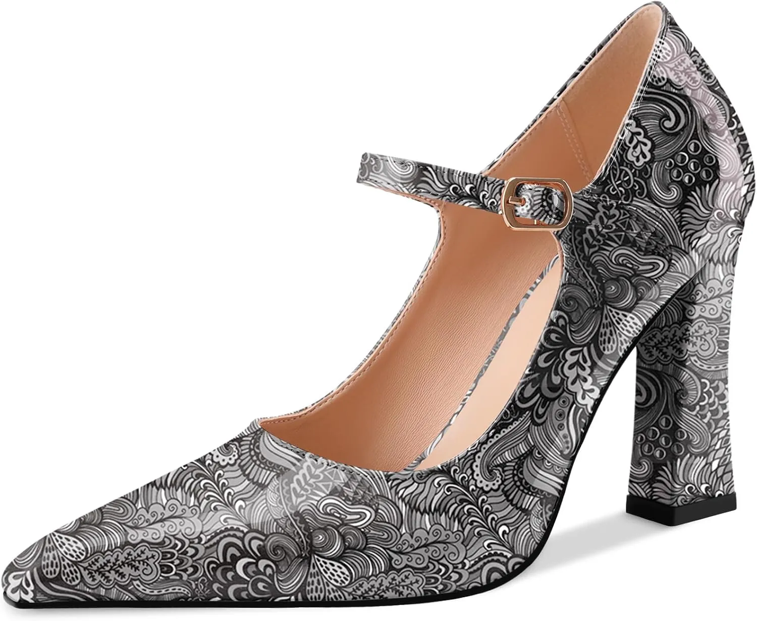 Oh Mispares Women’s Pointed Toe Pumps Mary Jane Chunky Heel Closed Toe Heels Adjustable Strap Elegant Wedding Prom Office 4 Inch Dress Shoes