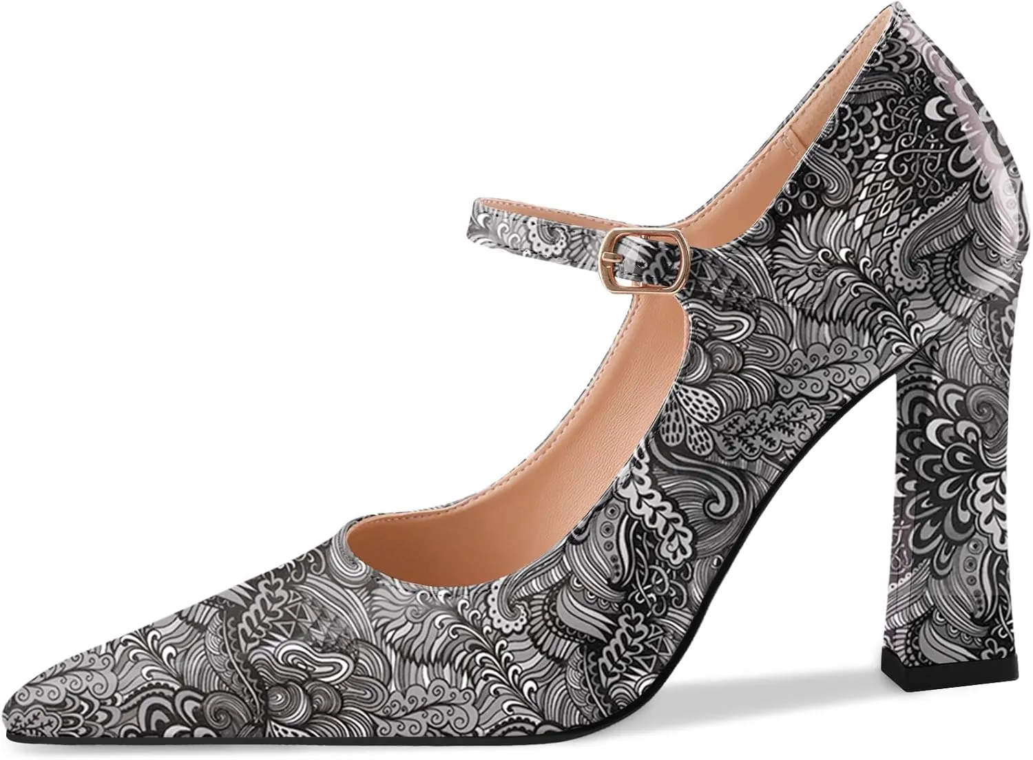 Oh Mispares Women’s Pointed Toe Pumps Mary Jane Chunky Heel Closed Toe Heels Adjustable Strap Elegant Wedding Prom Office 4 Inch Dress Shoes