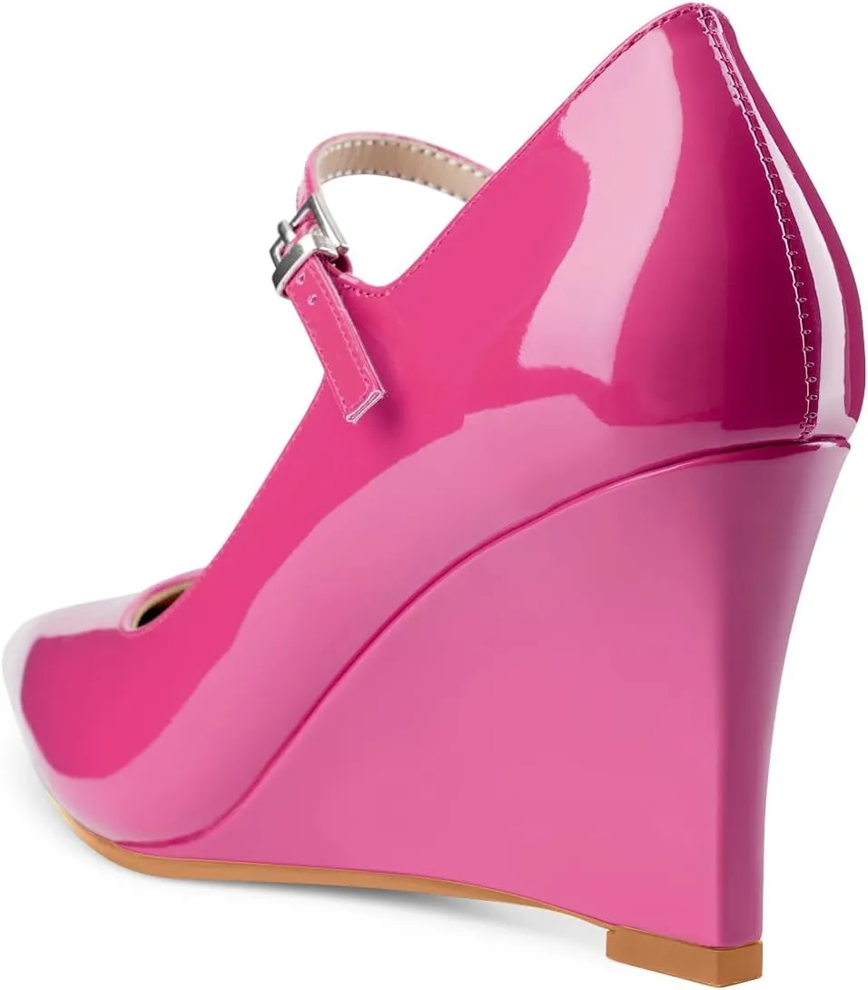 Oh Mispares Women's Wedge Heel Pumps Pointed Toe Mary Jane High Heels Adjustable Strap Elegant Closed Toe Wedding Bride Office Dress Shoes 3 Inches