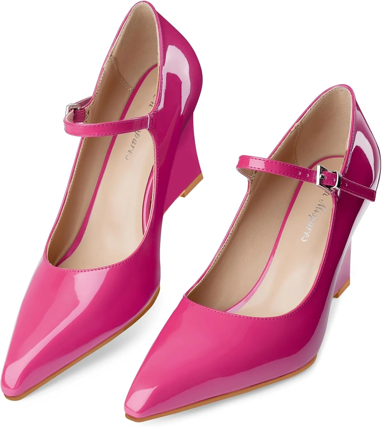 Oh Mispares Women's Wedge Heel Pumps Pointed Toe Mary Jane High Heels Adjustable Strap Elegant Closed Toe Wedding Bride Office Dress Shoes 3 Inches