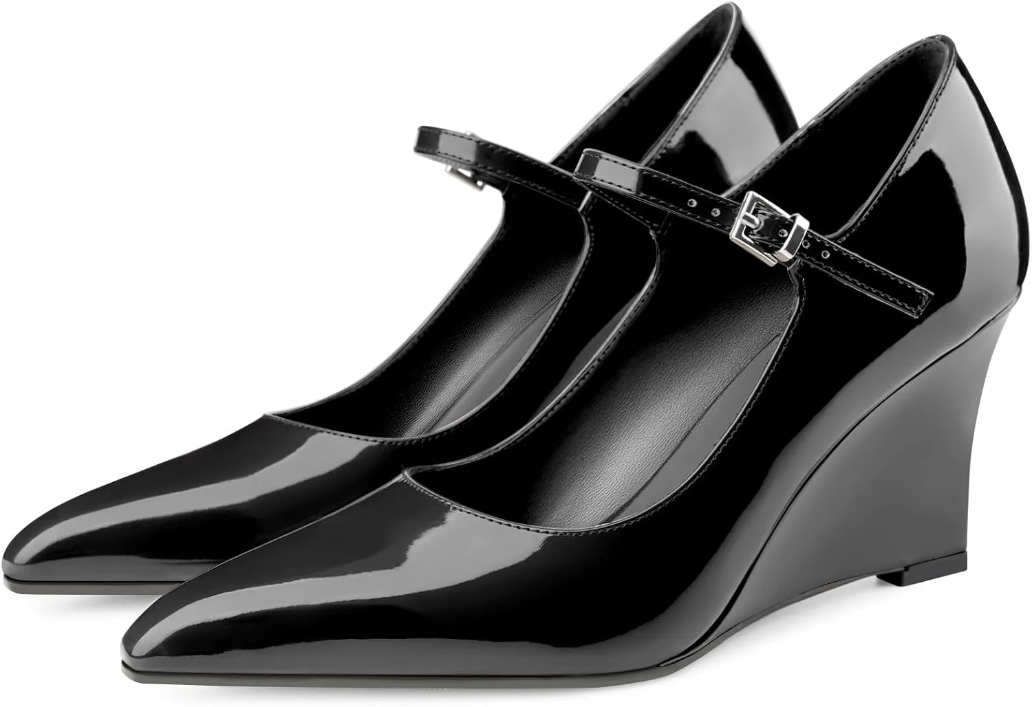 Oh Mispares Women's Wedge Heel Pumps Pointed Toe Mary Jane High Heels Adjustable Strap Elegant Closed Toe Wedding Bride Office Dress Shoes 3 Inches