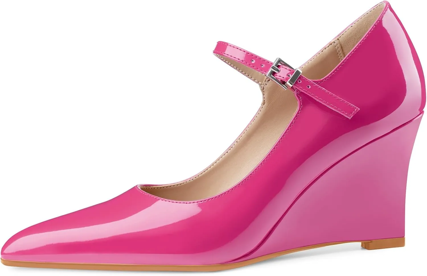 Oh Mispares Women's Wedge Heel Pumps Pointed Toe Mary Jane High Heels Adjustable Strap Elegant Closed Toe Wedding Bride Office Dress Shoes 3 Inches