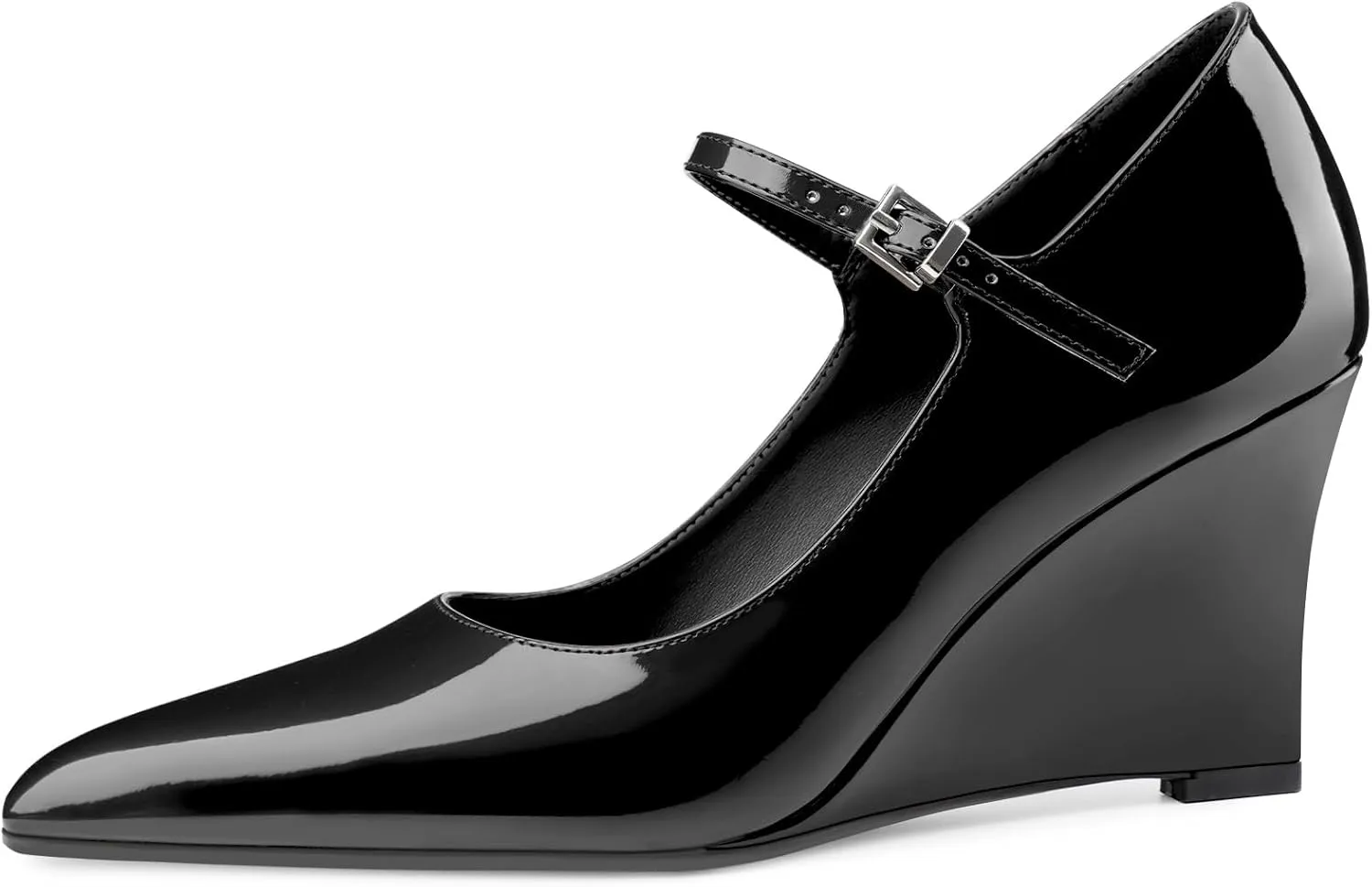 Oh Mispares Women's Wedge Heel Pumps Pointed Toe Mary Jane High Heels Adjustable Strap Elegant Closed Toe Wedding Bride Office Dress Shoes 3 Inches