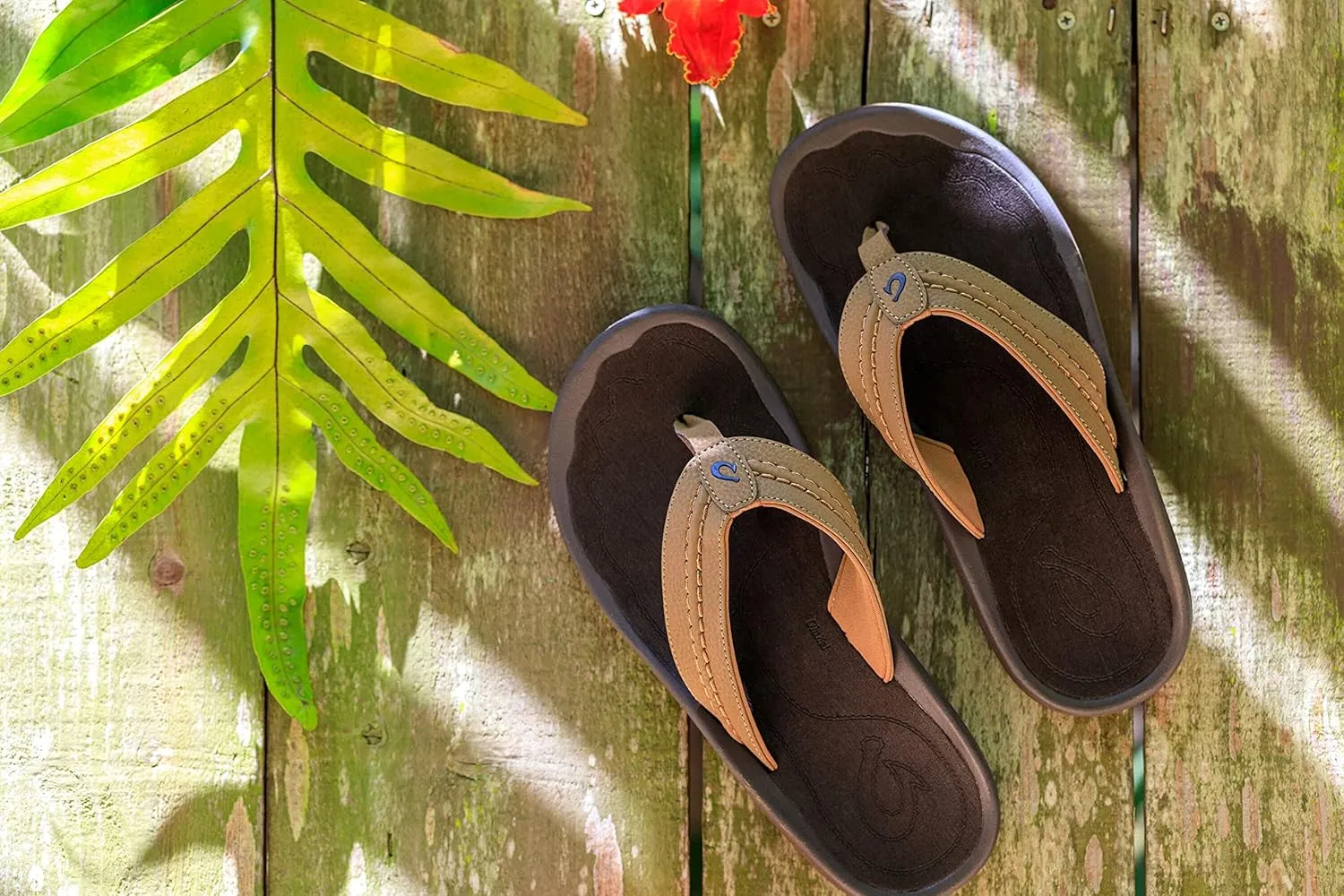 OLUKAI Hokua Men's Beach Sandals, Quick-Dry Flip-Flop Slides, Water Resistant & Wet Grip Rubber Soles, Compression Molded Footbed & Soft Comfort Fit
