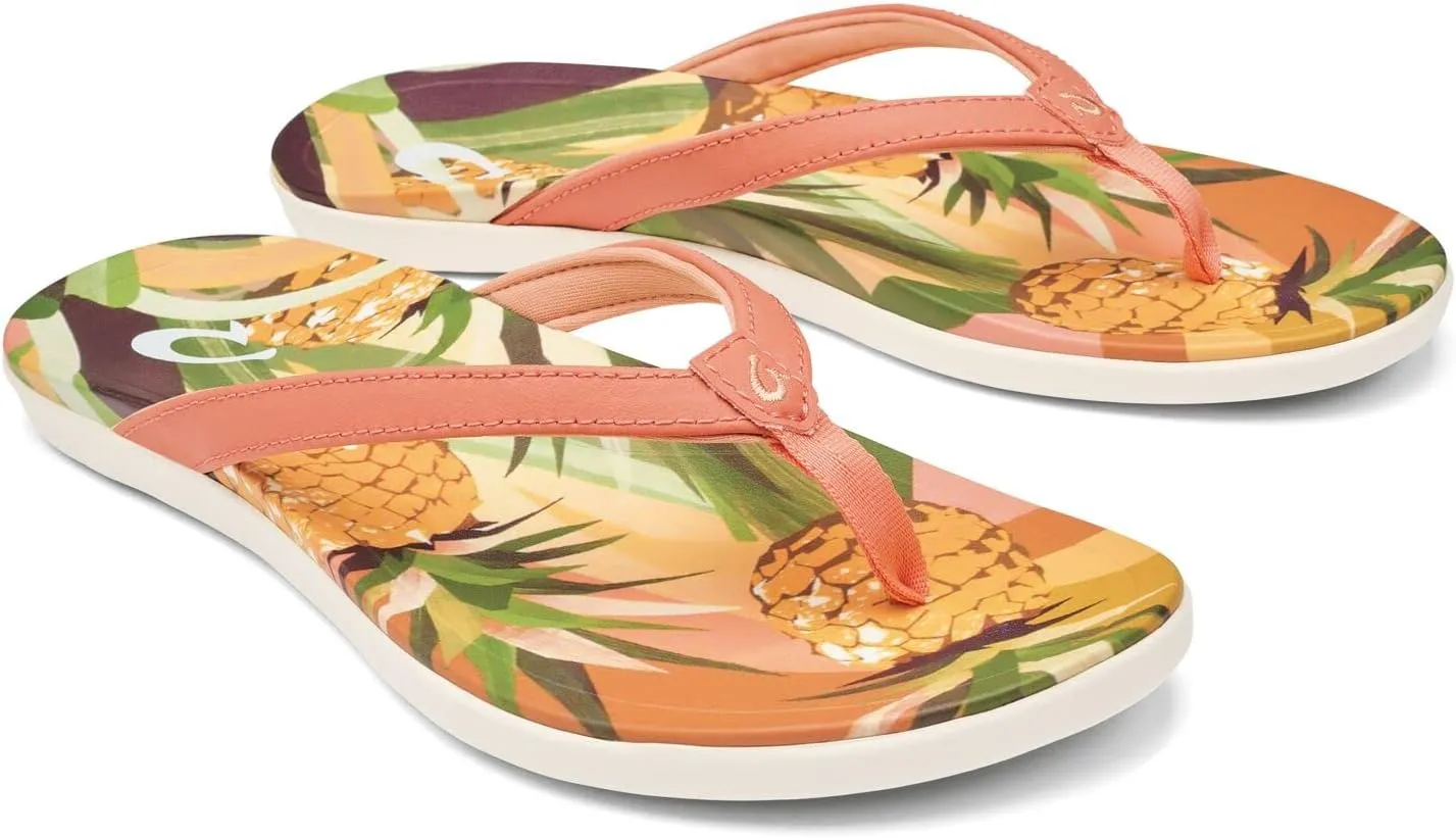 OLUKAI Ho'opio Hau Women's Beach Sandals, Quick-Dry Flip-Flop Slides, Water Resistant Suede Lining & Wet Grip Soles, Soft Comfort Fit & Arch Support