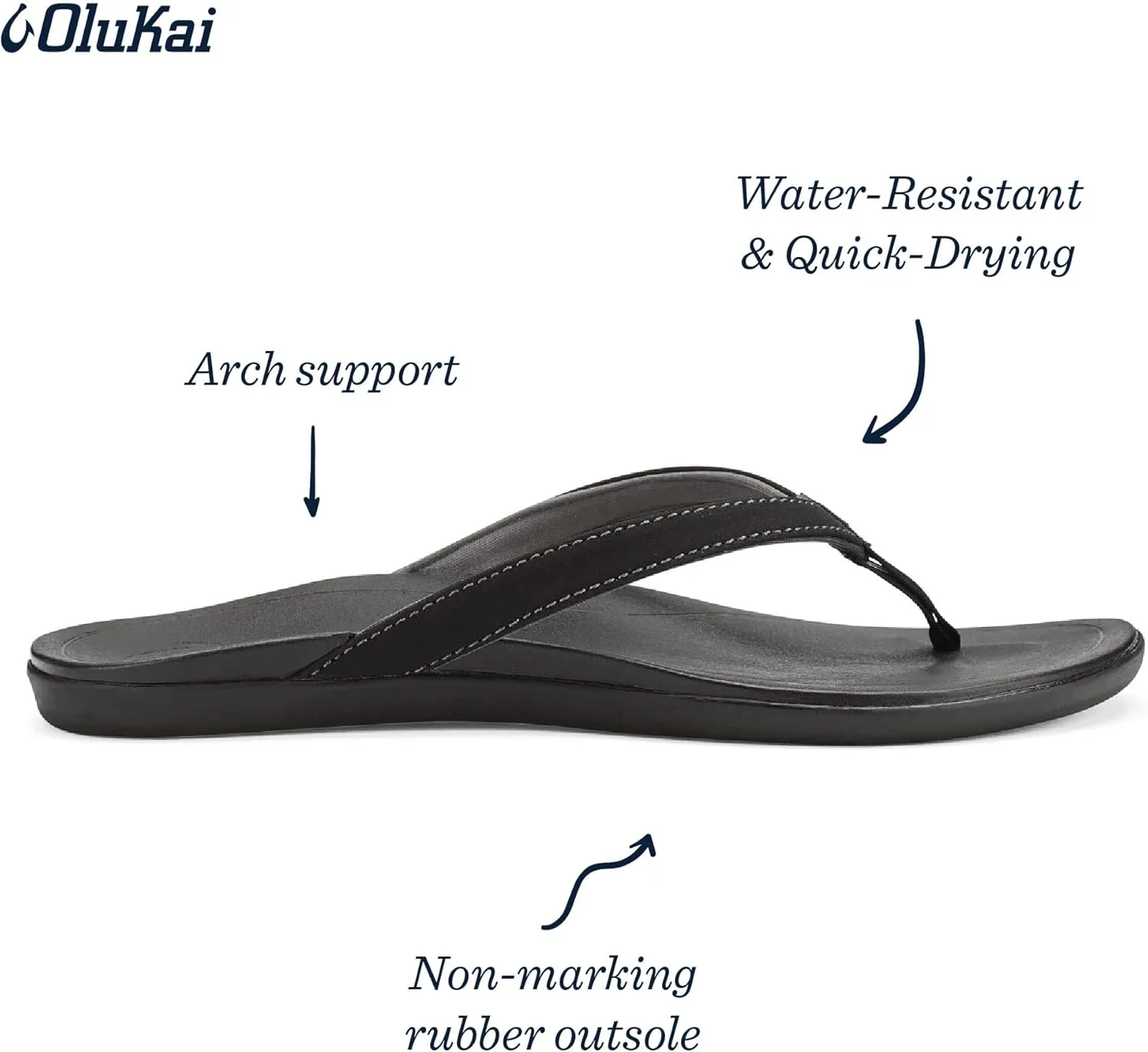 OLUKAI Ho'opio Women's Beach Sandals, Quick-Dry Flip-Flop Slides, Clean & Minimal Aesthetic, Water Resistant & Enhanced Traction, All-Day Comfort