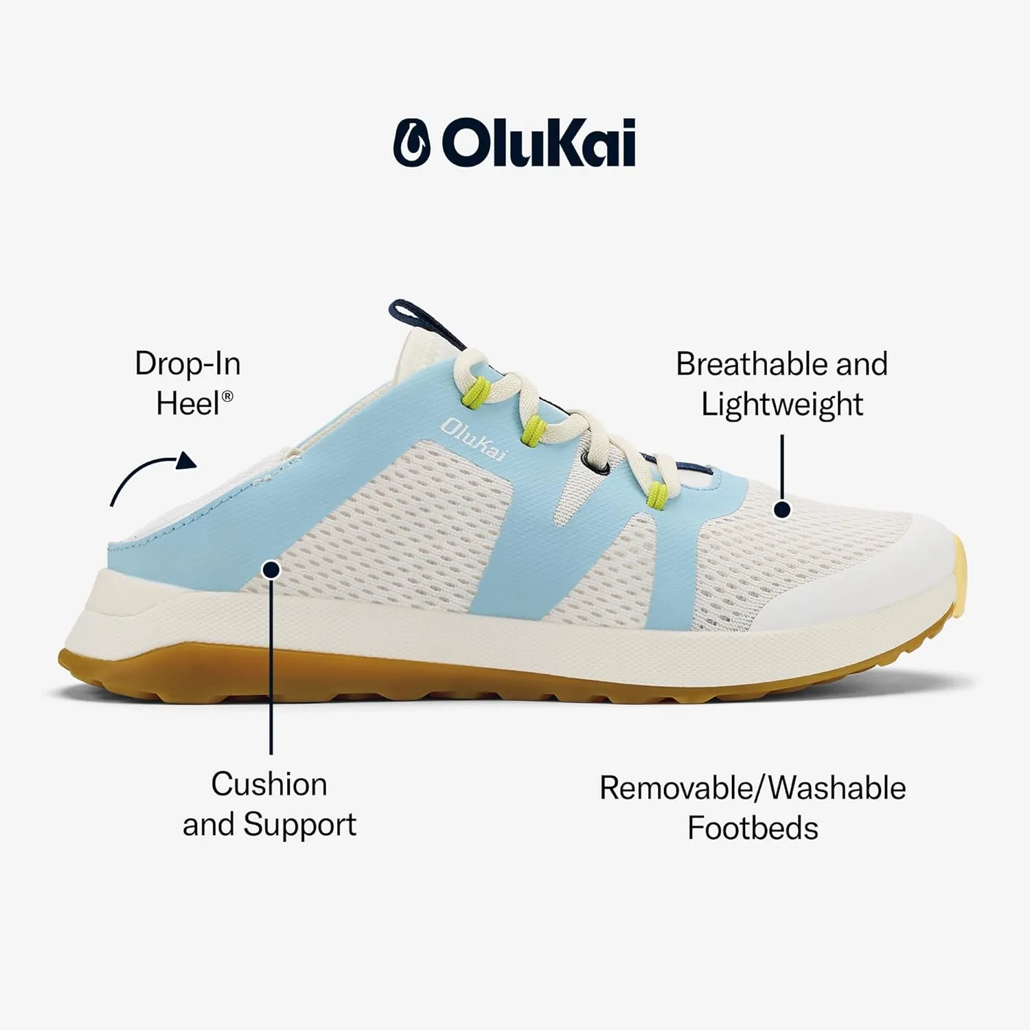 OLUKAI Huia Women's Athletic Sneakers, Lightweight & Breathable Mesh, Comfort Fit & Wet Grip Rubber Soles, Durable & Supportive