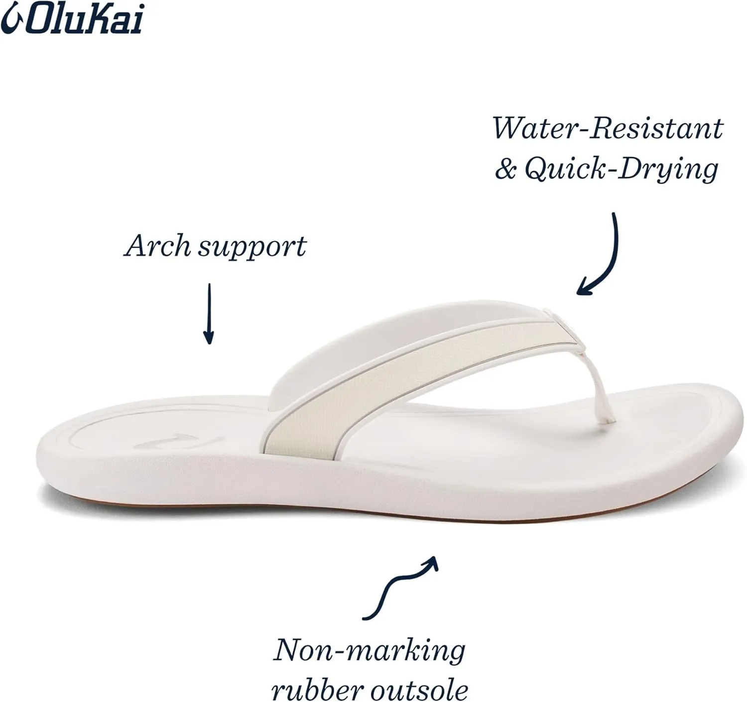 OLUKAI Kapehe Women's Beach Sandal, Quick-Dry Flip-Flop Slides, Water Resistant & Modern Low Profile Design, All-Day Comfort Fit & Wet Grip Soles