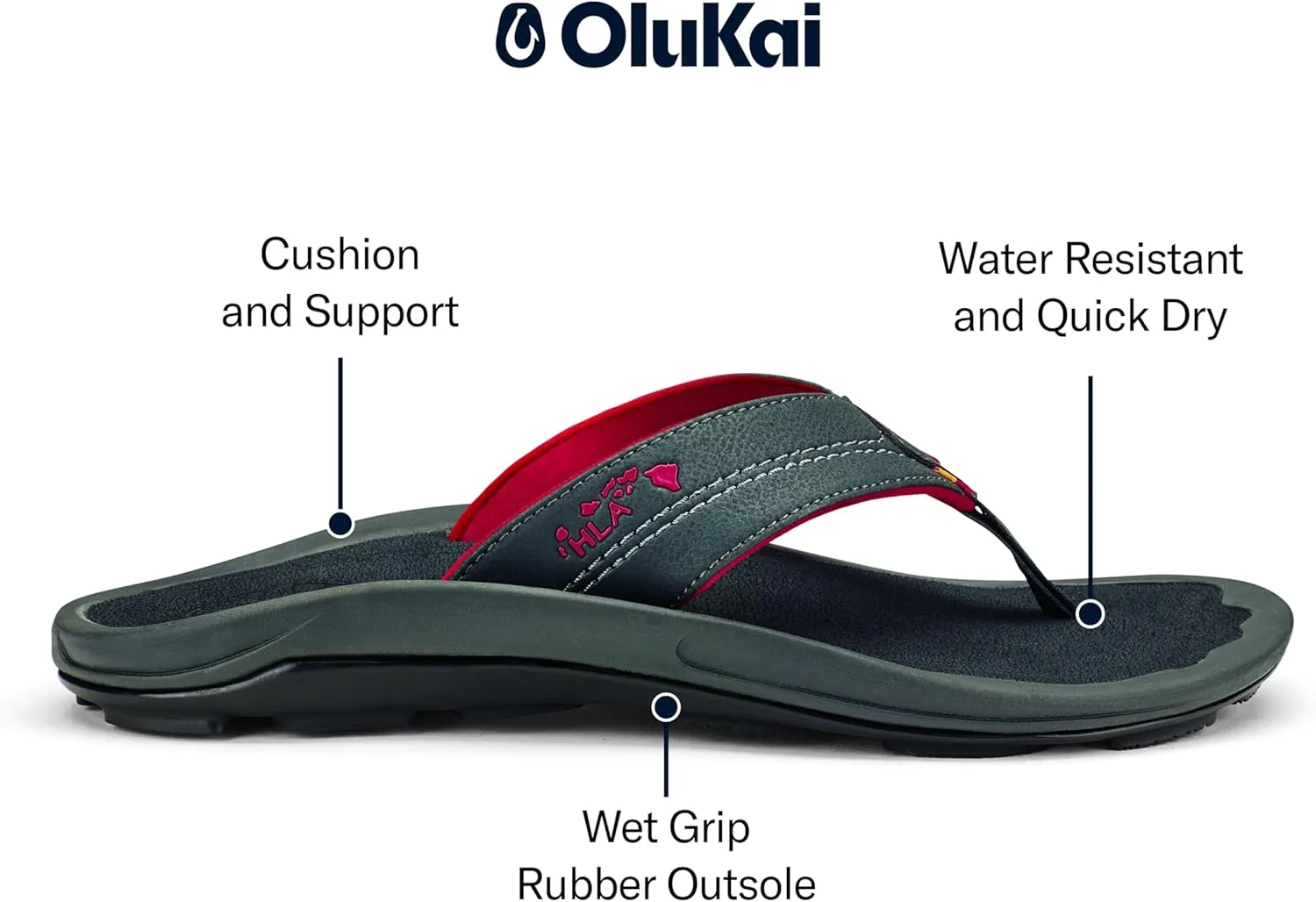 OLUKAI Kipi Men's Beach Sandals, Water Resistant Flip Flops, Quick Dry Material & Arch Support, All-Day Comfort