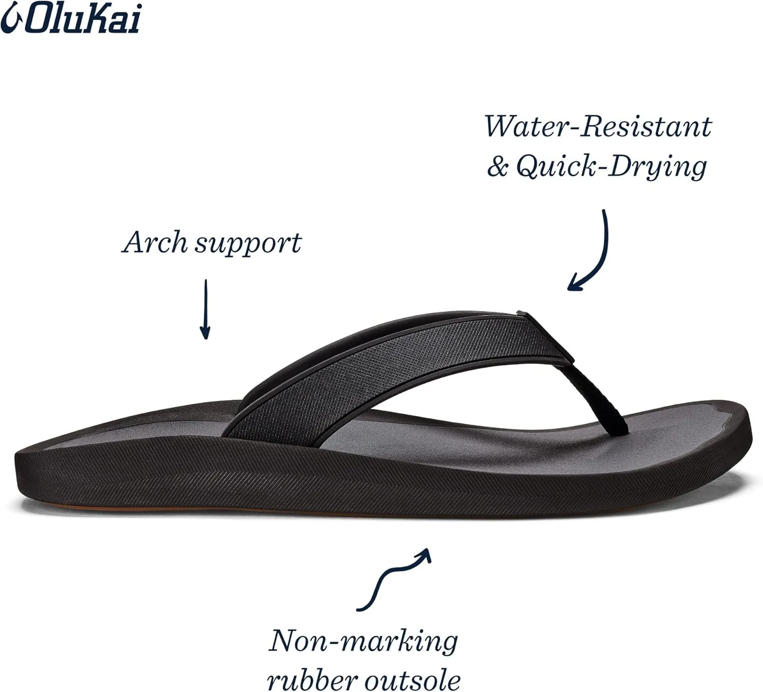 OLUKAI Koko'o Men's Beach Sandals, Quick-Dry Flip-Flop Slides, Water Resistant & Lightweight, Compression Molded Footbed & Ultra-Soft Comfort Fit