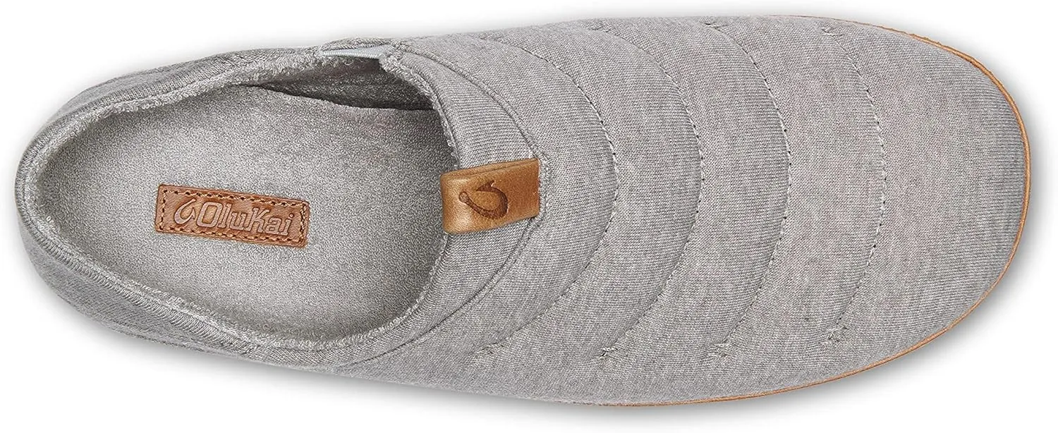 OluKai Mahana Men’s Soft Cotton Slippers, Cotton Blended Jersey & Full-Grain Leather Pull Loop, Comfortable & Breathable Fit