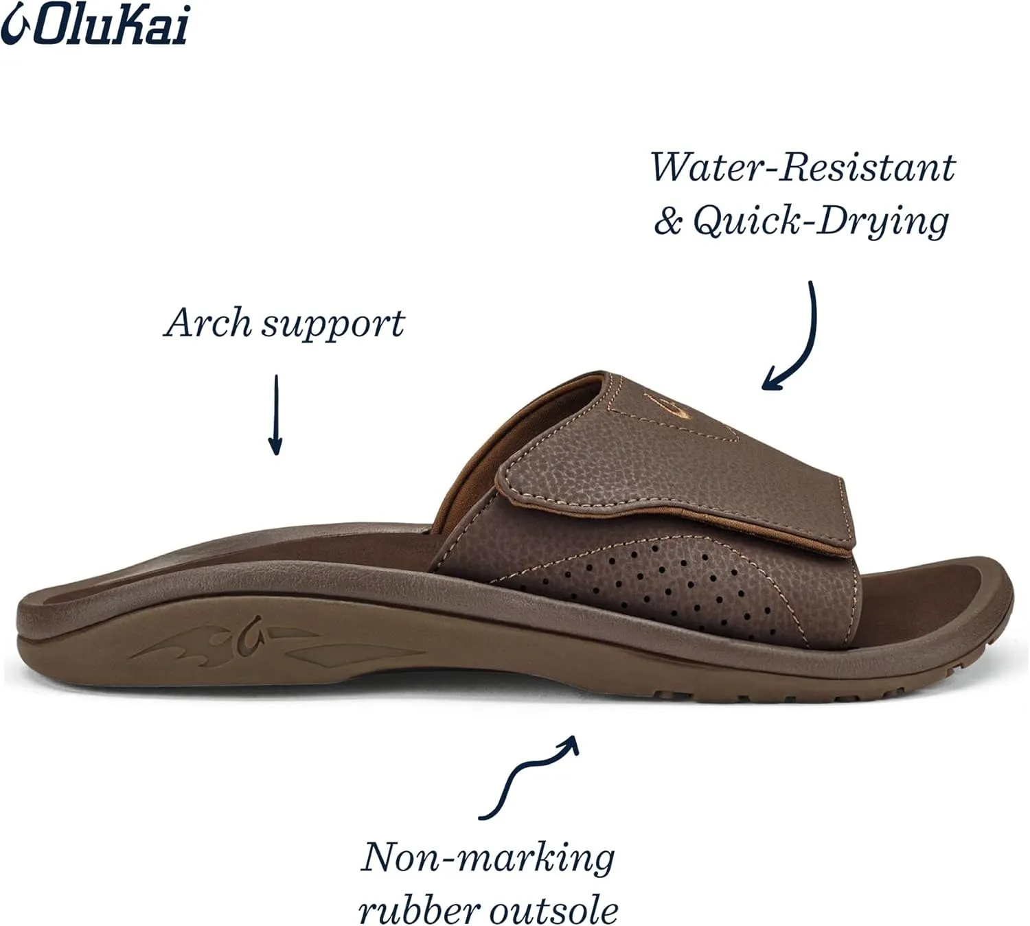 OLUKAI Nalu Slide Men's Versatile Slide Sandals, Water-Friendly & Adjustable Straps, Lightweight & Durable, All-Day Comfort & Support