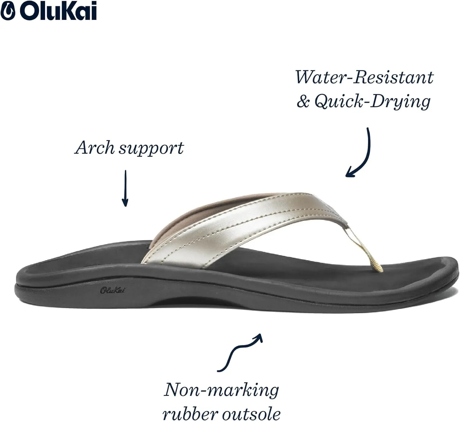 OLUKAI Ohana Women's Beach Sandals, Water Resistant Flip Flops, Arch Support & Comfort Fit, Lightweight & Durable, Enhanced Grip & Traction