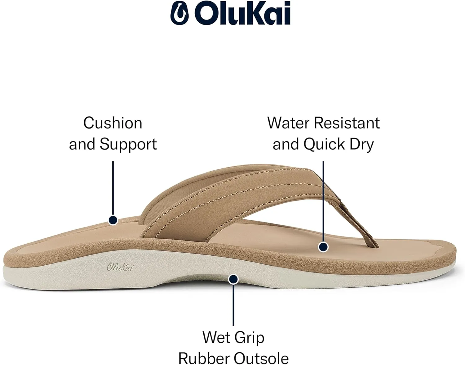 OLUKAI Ohana Women's Beach Sandals, Water Resistant Flip Flops, Arch Support & Comfort Fit, Lightweight & Durable, Enhanced Grip & Traction