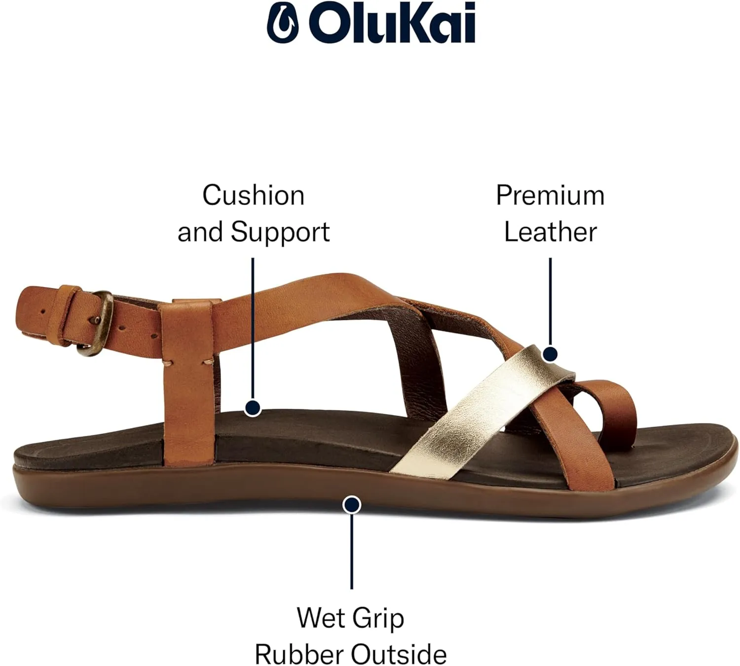 OLUKAI Upena Women's Beach Sandals, Quick-Dry Flip-Flop Slides, Water Resistant & Modern Low Profile Design, All-Day Comfort Fit & Wet Grip Soles