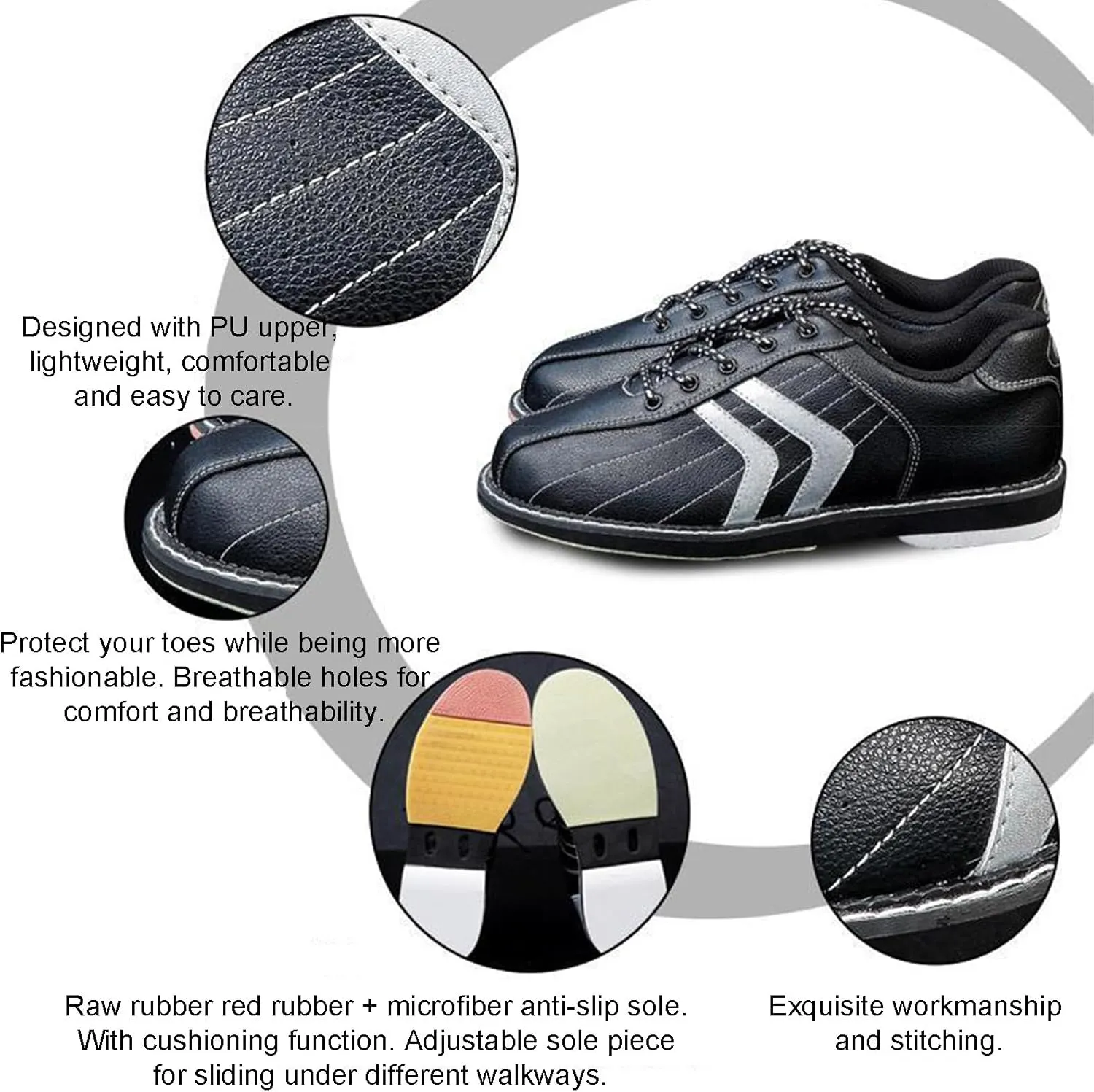 ONAIC Men's Bowling Shoes Lightweight Leather Lawn Bowls Shoes Lace Up Bowling Trainers for Beginners