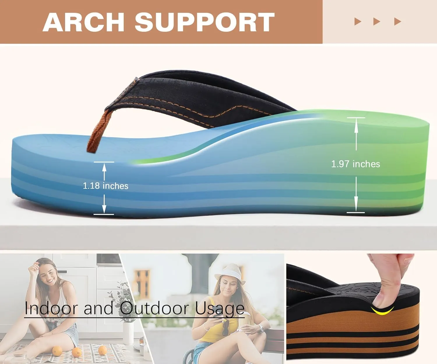 ONCAI Women’s Platform Flip Flops Trendy Dressy Womans Summer Sandals with Comfortable Flatform Arch Support Walking Outdoor Rubber Soles (US Size 5-11)