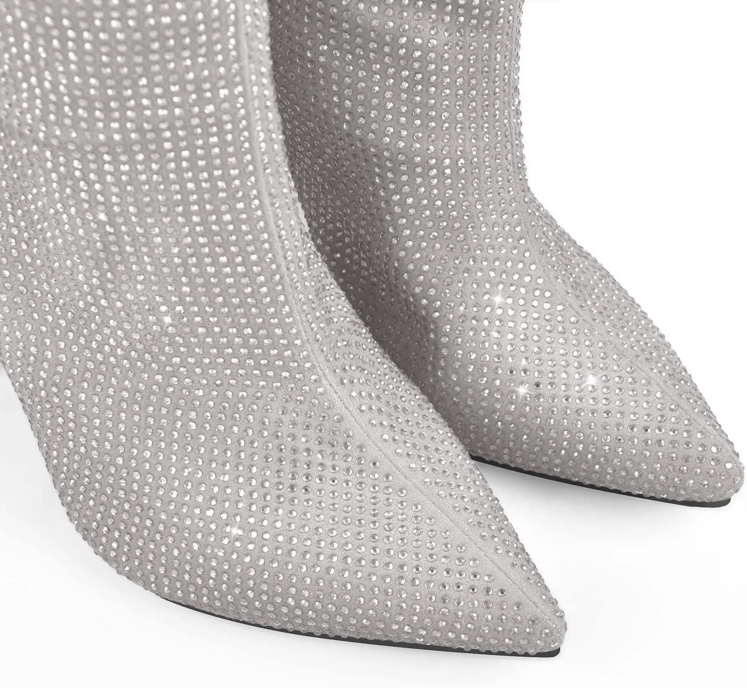 onlymaker Knee High Rhinestone Boots Chunky Heels Pull-on Point Toe Glitter Sequins Booty