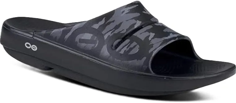 OOFOS OOahh Slide, Black Camo - Men’s Size 8, Women’s 10 Lightweight Recovery Footwear Reduces Stress on Feet, Joints & Back Machine Washable 10 Women/8 Men