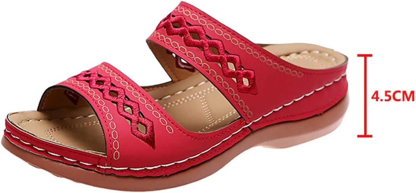 Orthopedic Sandals for Women Embroidered Wedge Perfectchose Arch Support Sandals Non-Slip Breathable Outdoor Walking Shoes Lightweight Memory Foam Platform Shoes