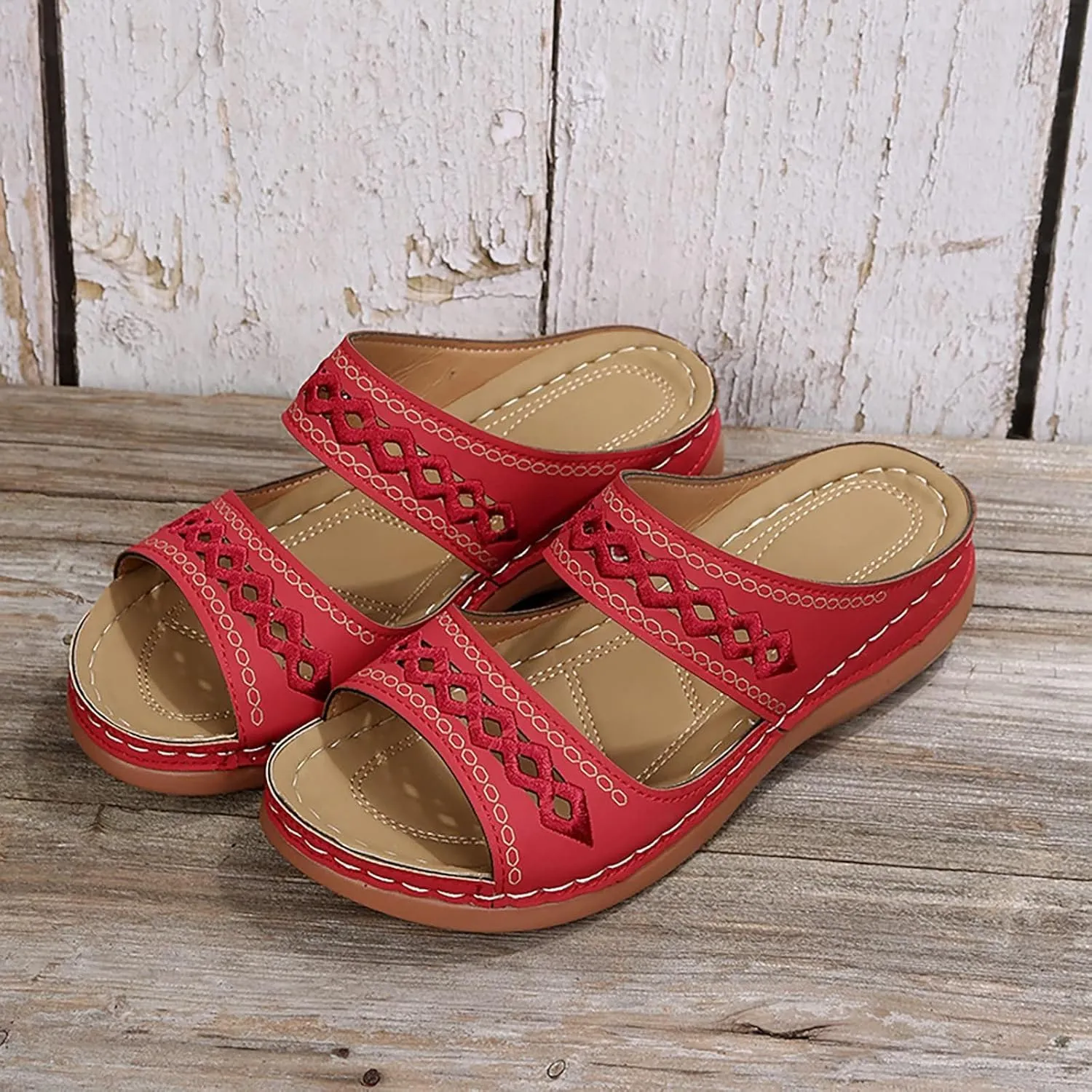 Orthopedic Sandals for Women Embroidered Wedge Perfectchose Arch Support Sandals Non-Slip Breathable Outdoor Walking Shoes Lightweight Memory Foam Platform Shoes