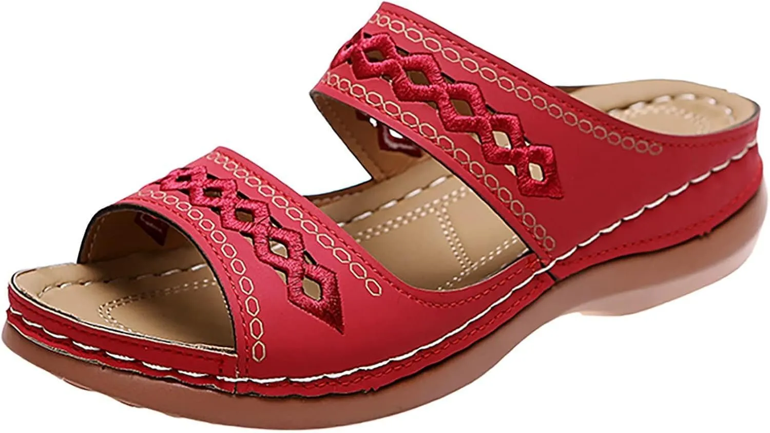 Orthopedic Sandals for Women Embroidered Wedge Perfectchose Arch Support Sandals Non-Slip Breathable Outdoor Walking Shoes Lightweight Memory Foam Platform Shoes