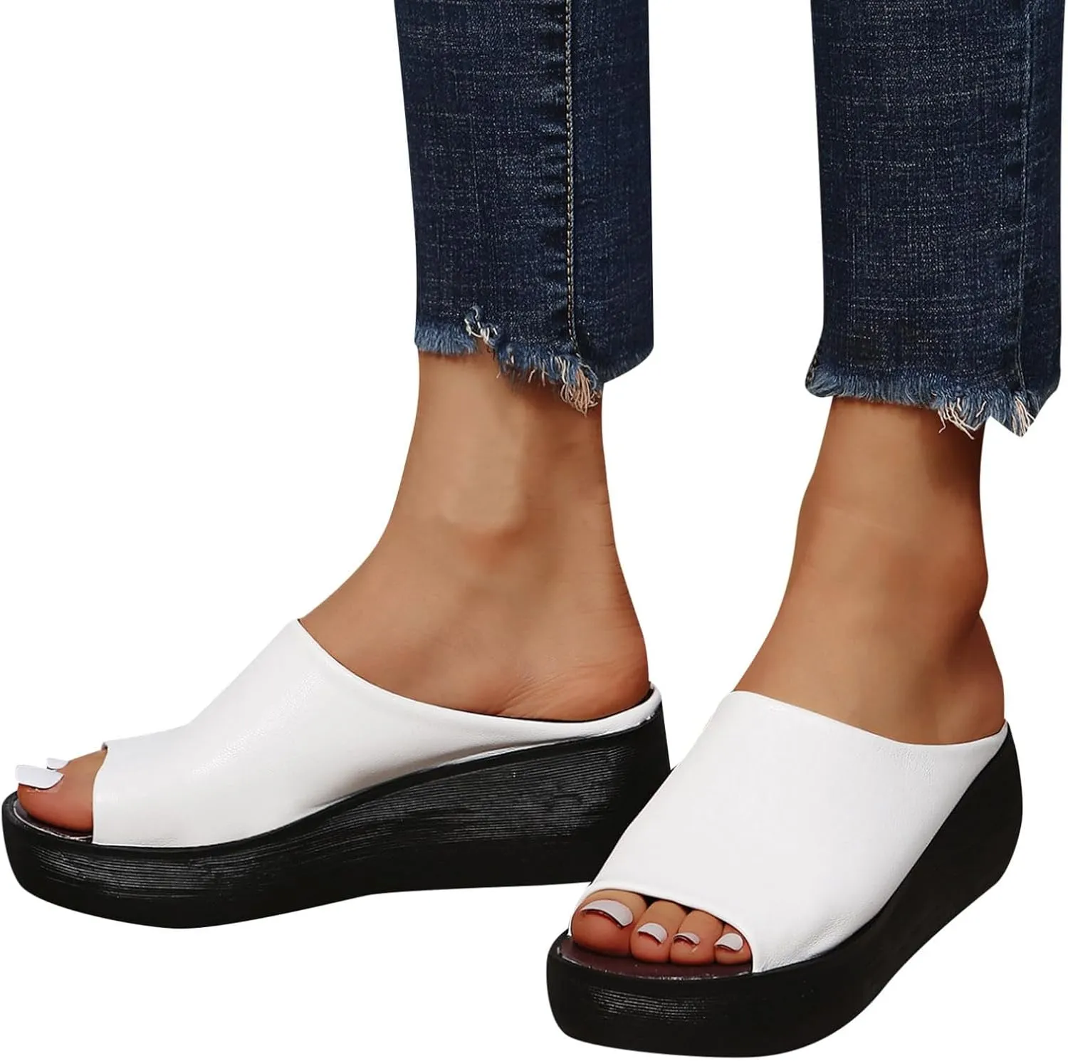 Orthopedic Sandals for Women Orthotic Leather Wedges Slides Damping Sole Upgradation Stretch Lightweight Sandals Slides Arch and Heel Support Platform Comfortable Walking Shoes