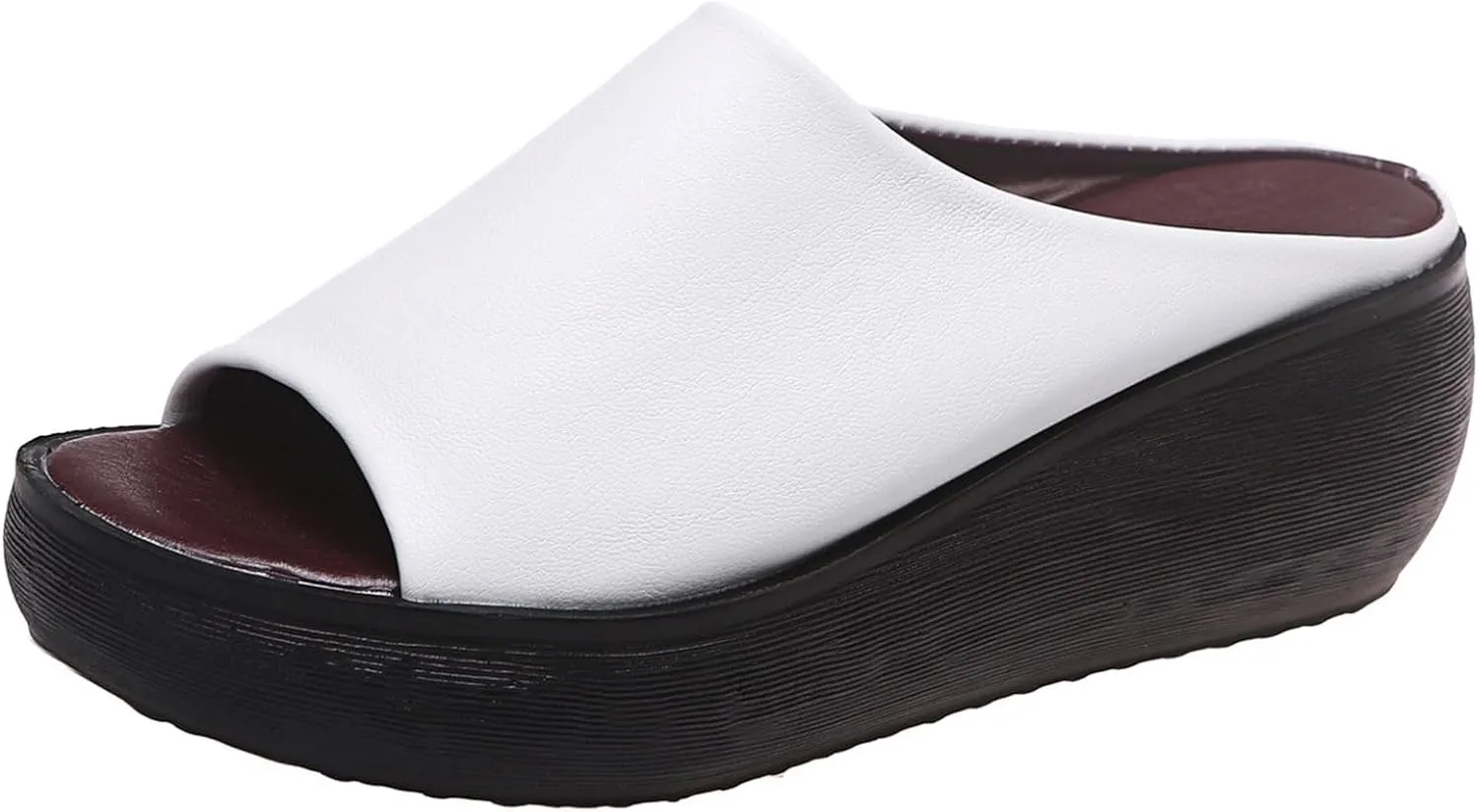 Orthopedic Sandals for Women Orthotic Leather Wedges Slides Damping Sole Upgradation Stretch Lightweight Sandals Slides Arch and Heel Support Platform Comfortable Walking Shoes