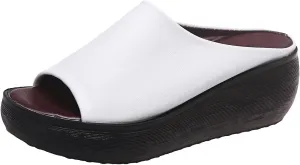 Orthopedic Sandals for Women Orthotic Leather Wedges Slides Damping Sole Upgradation Stretch Lightweight Sandals Slides Arch and Heel Support Platform Comfortable Walking Shoes