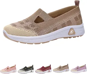 Orthowalkway Womens Shoes,Outdoor Breathable and Comfortable Slip-On Orthopedic Walking Shoes, Soft Knitted Casual Flat Sneakers.