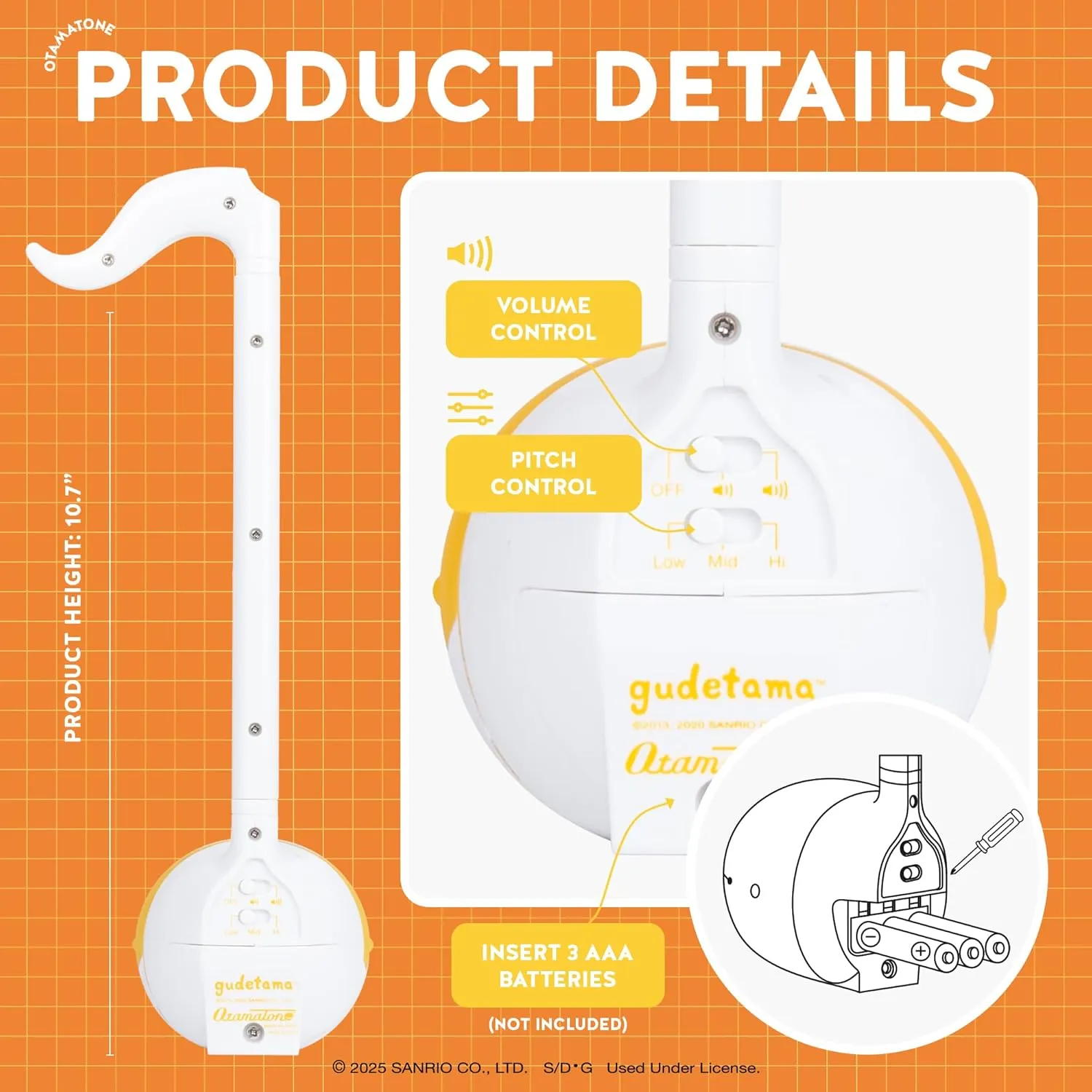 Otamatone Special Edition Sanrio (Gudetama) - Fun Electronic Musical Toy Synthesizer Instrument by Maywa Denki (Official Licensed) [Includes Song Sheet and English Instructions]
