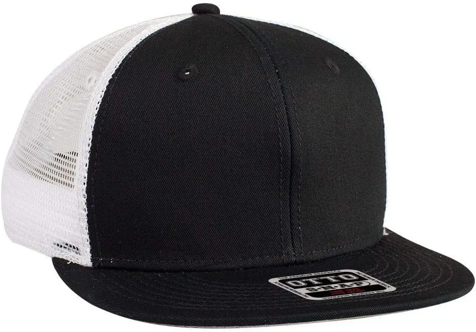 OTTO SNAP Cotton Twill Round Flat Visor 6 Panel Mesh Back Trucker Snapback
