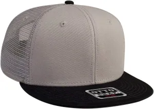 OTTO SNAP Cotton Twill Round Flat Visor 6 Panel Mesh Back Trucker Snapback