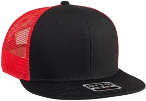 OTTO SNAP Cotton Twill Round Flat Visor 6 Panel Mesh Back Trucker Snapback