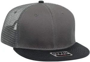 OTTO SNAP Cotton Twill Round Flat Visor 6 Panel Mesh Back Trucker Snapback