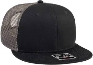 OTTO SNAP Cotton Twill Round Flat Visor 6 Panel Mesh Back Trucker Snapback