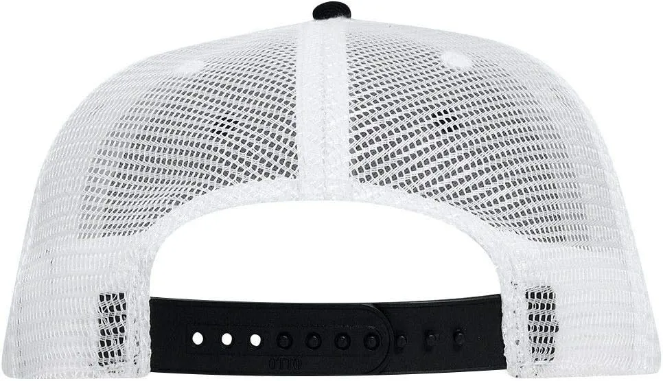 OTTO SNAP Cotton Twill Round Flat Visor 6 Panel Mesh Back Trucker Snapback