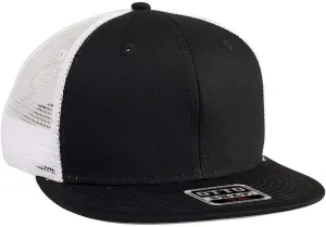 OTTO SNAP Cotton Twill Round Flat Visor 6 Panel Mesh Back Trucker Snapback