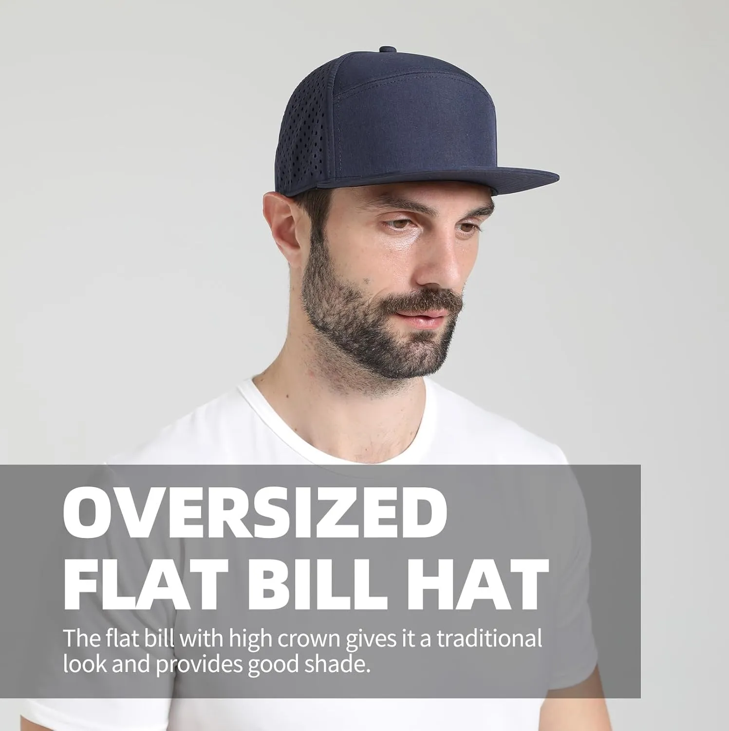Oversize XXL Blank Flatbill Mesh Snapback Cap for Big Head 23.6"-25.6" Extra Large 6 Panel Camper Style Hat Baseball Cap