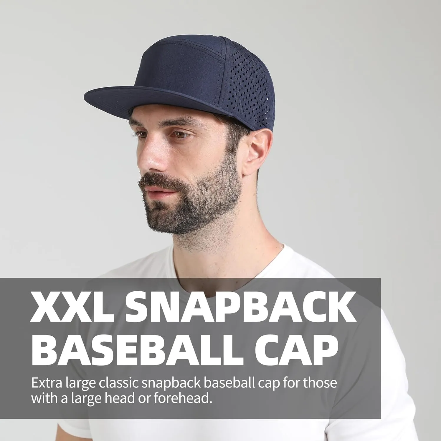 Oversize XXL Blank Flatbill Mesh Snapback Cap for Big Head 23.6"-25.6" Extra Large 6 Panel Camper Style Hat Baseball Cap