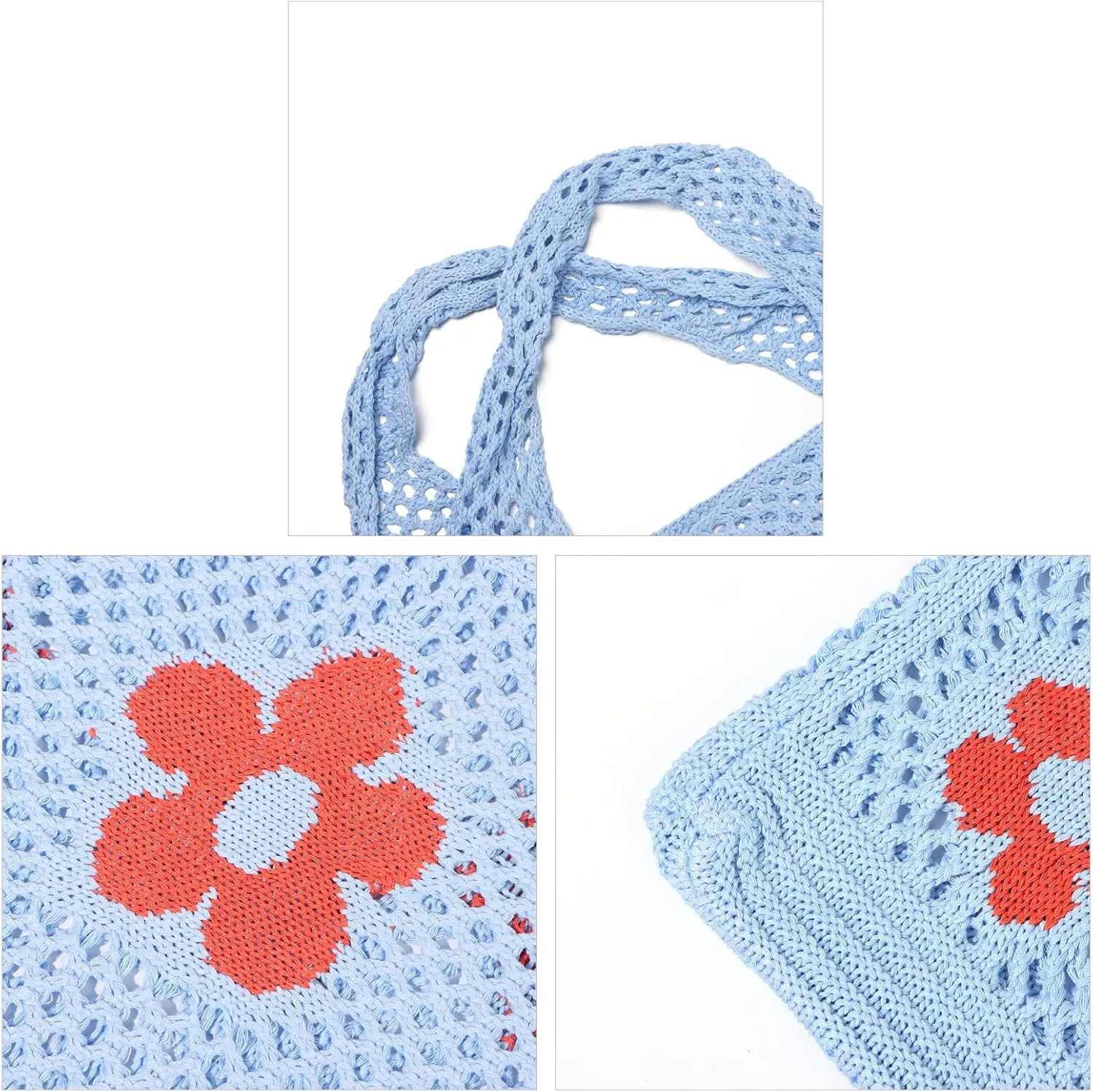 Ovida Crochet Tote Bag Mesh Beach Bag Fairycore Hobo Fairy Grunge Aesthetic Shoulder Bag Y2k Purse for Women Girls