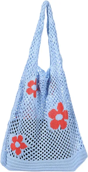 Ovida Crochet Tote Bag Mesh Beach Bag Fairycore Hobo Fairy Grunge Aesthetic Shoulder Bag Y2k Purse for Women Girls
