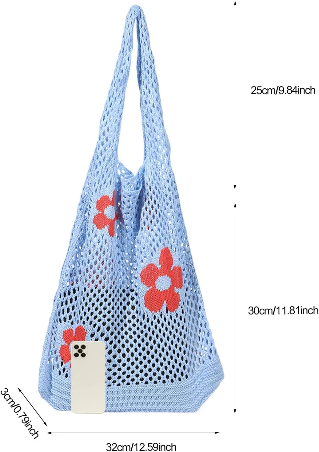 Ovida Crochet Tote Bag Mesh Beach Bag Fairycore Hobo Fairy Grunge Aesthetic Shoulder Bag Y2k Purse for Women Girls