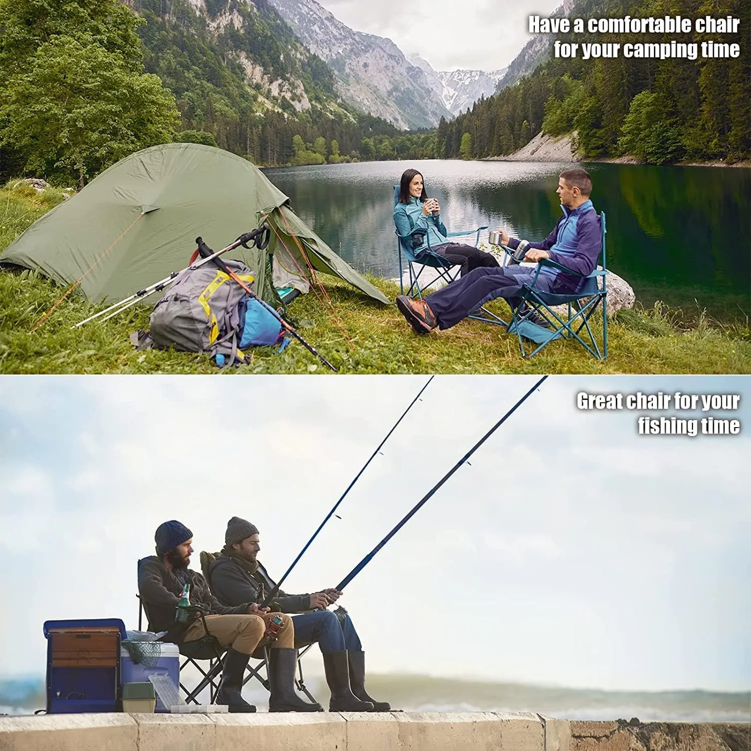 Padded Camping Chairs for Adults with Armrests and Cup Holder, Heavy Duty Folding Chair Portable Fishing Beach, Perfect Caravan Trips, BBQs, Garden, Picnic