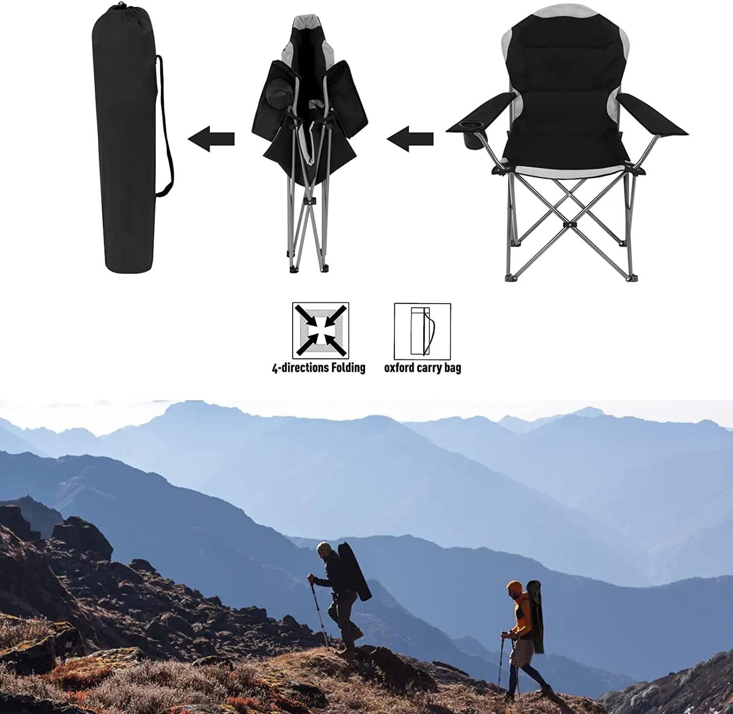 Padded Camping Chairs for Adults with Armrests and Cup Holder, Heavy Duty Folding Chair Portable Fishing Beach, Perfect Caravan Trips, BBQs, Garden, Picnic