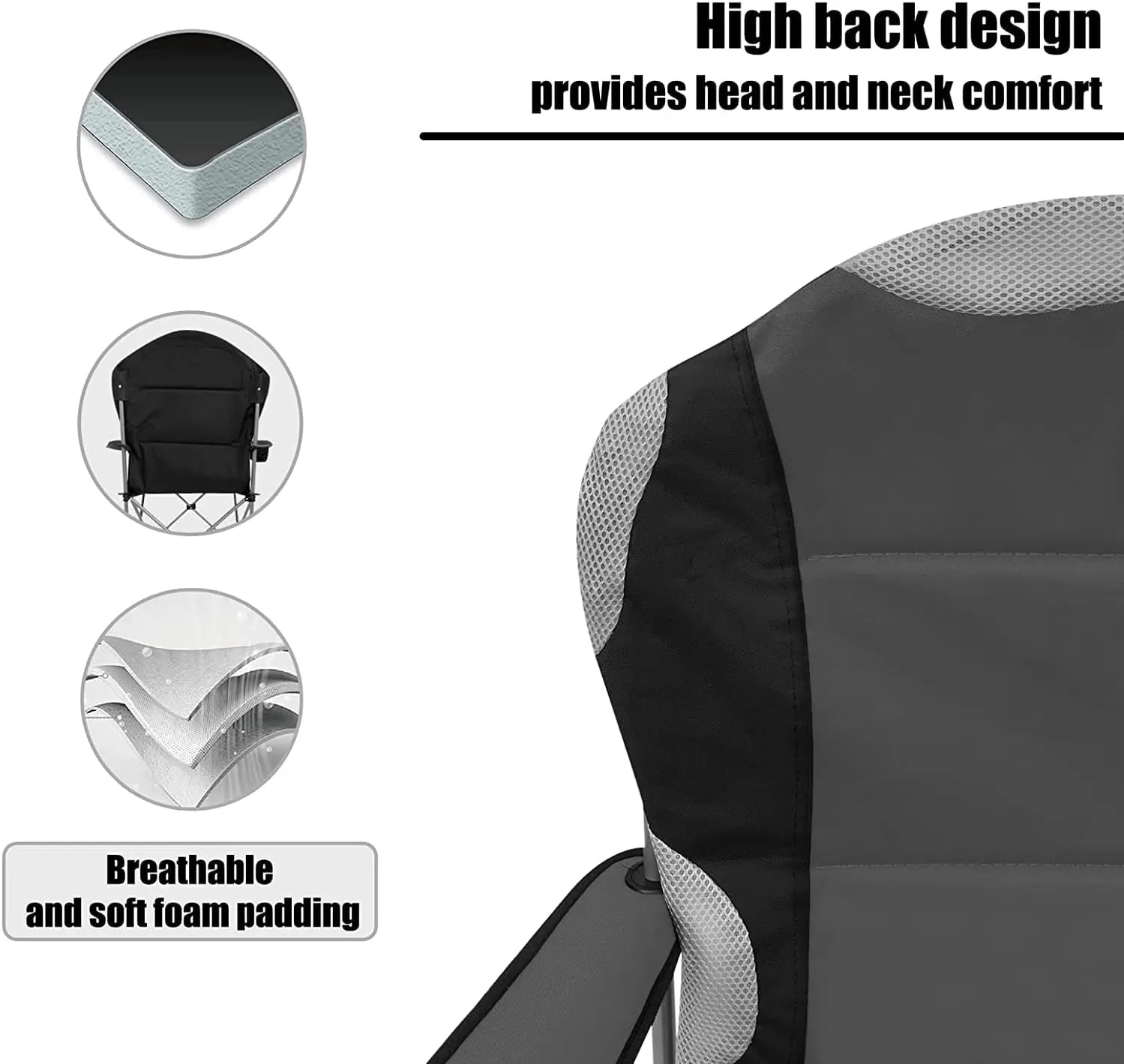 Padded Camping Chairs for Adults with Armrests and Cup Holder, Heavy Duty Folding Chair Portable for Fishing Beach, Perfect for Caravan Trips, BBQs, Garden, Picnic